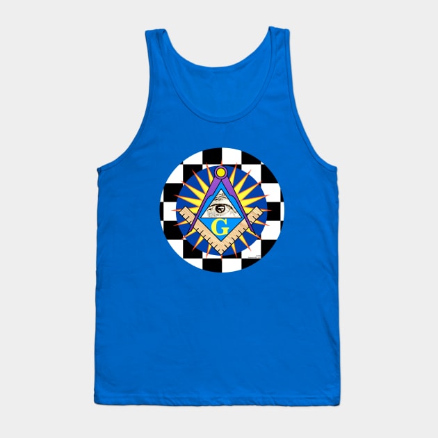 Square & Compasses, Blue Disc, Checkered Disc Tank Top by EssexArt_ABC